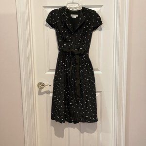 Kay Unger, Deep Navy Polka Dot Dress, Size 8